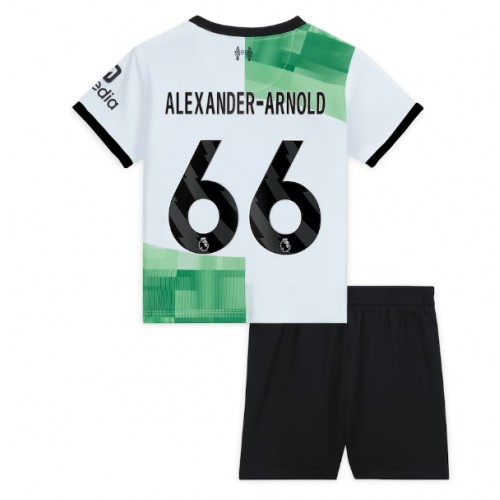 Otroški Nogometni dresi Liverpool Alexander-Arnold #66 Gostujoči 2023-24 Kratek Rokav (+ Kratke hlače)